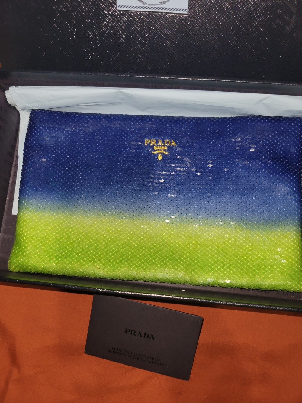 Prada Blue and Green Ombre Saffiano Leather Pouch